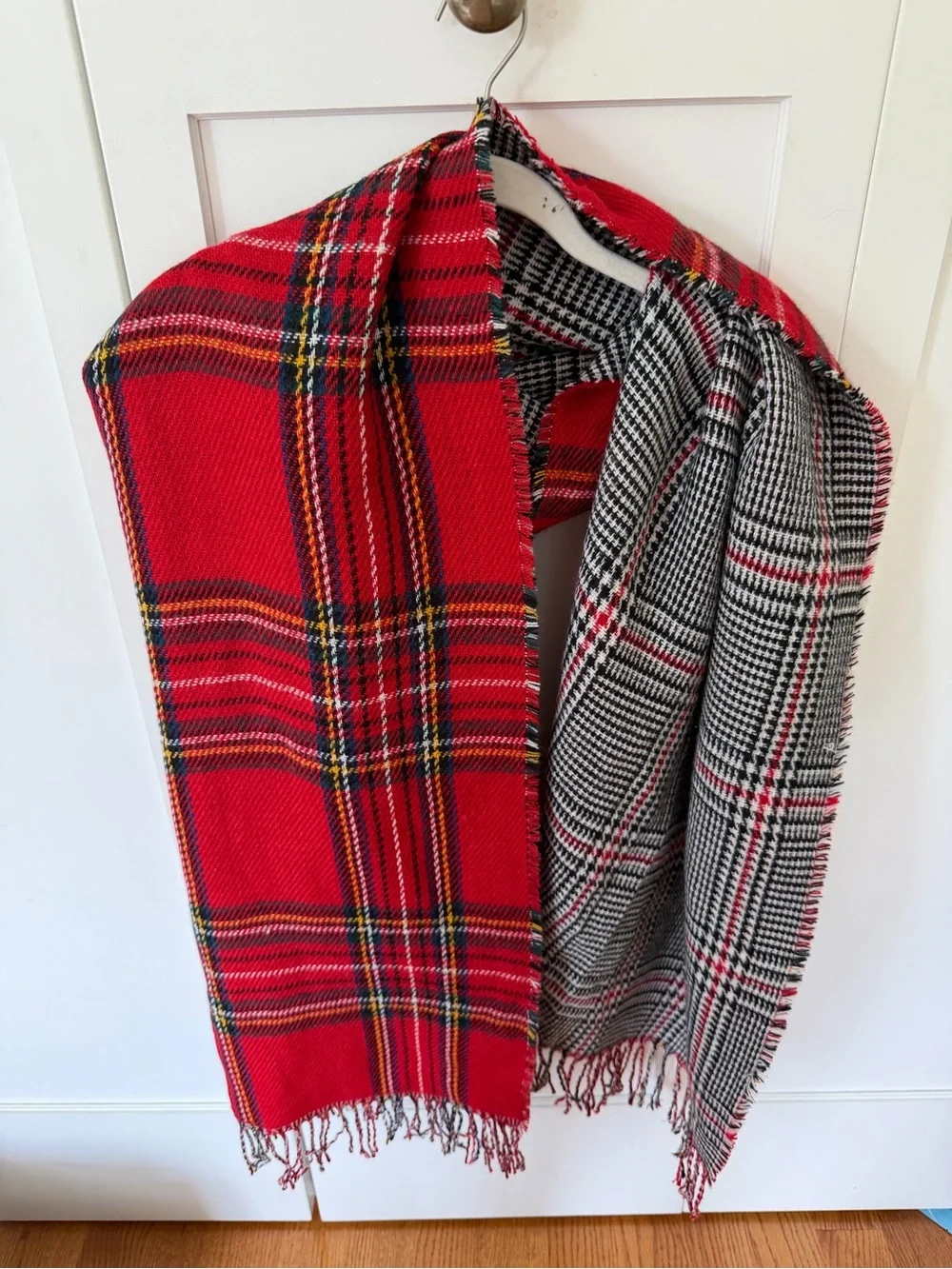 Apt. 9 Red and Black Plaid Fringe Scarf